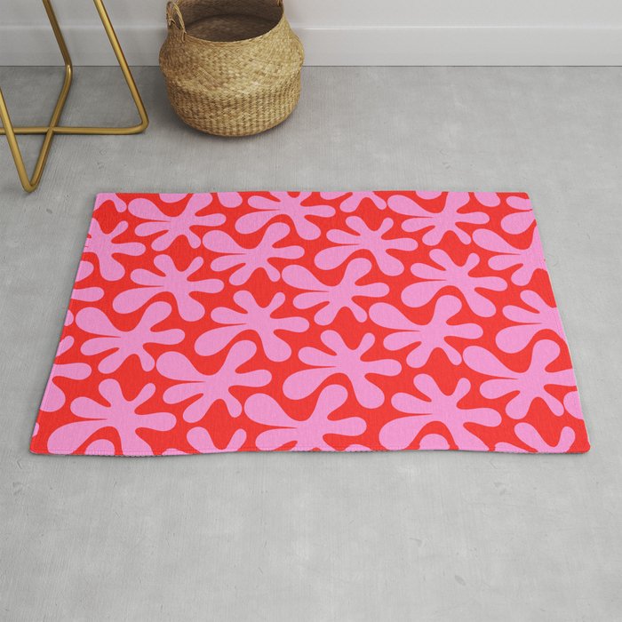 Preppy Pink and Red Amoeba Dance Bold Pop Fun Contemporary Pattern Rug Gallery Image 1