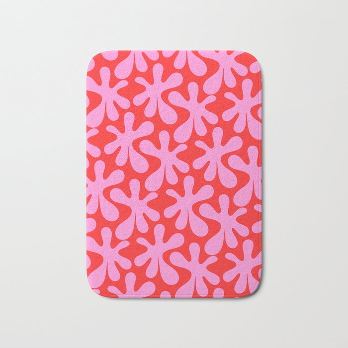 Preppy Pink and Red Amoeba Dance Bold Pop Fun Contemporary Pattern Bath Mat Gallery Image 1