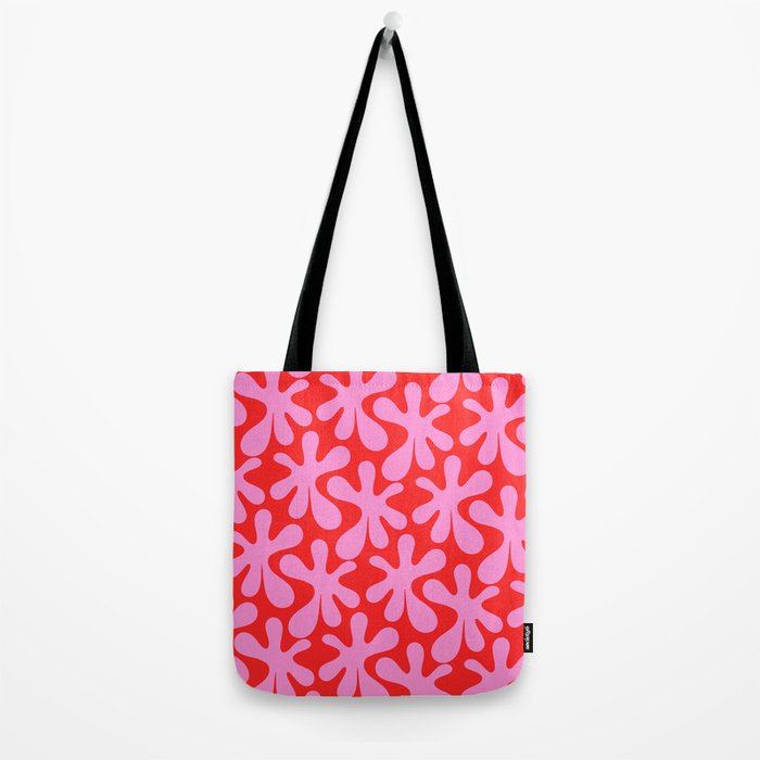 Preppy Pink and Red Amoeba Dance Bold Pop Fun Contemporary Pattern Tote Bag Gallery Image 2