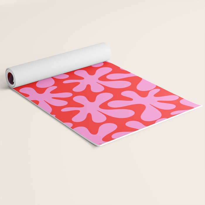 Preppy Pink and Red Amoeba Dance Bold Pop Fun Contemporary Pattern Yoga Mat Gallery Image 2