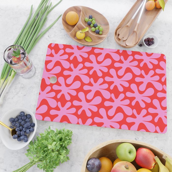 Preppy Pink and Red Amoeba Dance Bold Pop Fun Contemporary Pattern Cutting Board Gallery Image 2