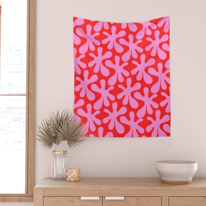 Preppy Pink and Red Amoeba Dance Bold Pop Fun Contemporary Pattern Wall Tapestry Gallery Image 2