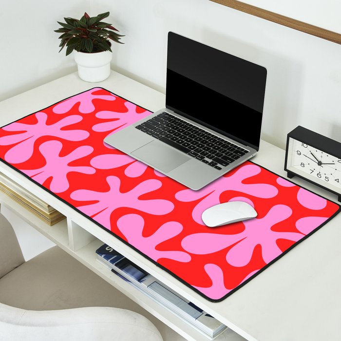 Preppy Pink and Red Amoeba Dance Bold Pop Fun Contemporary Pattern Desk Mat Gallery Image 2