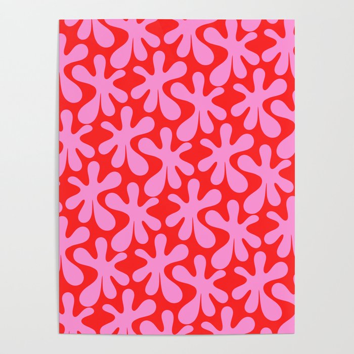 Preppy Pink and Red Amoeba Dance Bold Pop Fun Contemporary Pattern Poster Gallery Image 4