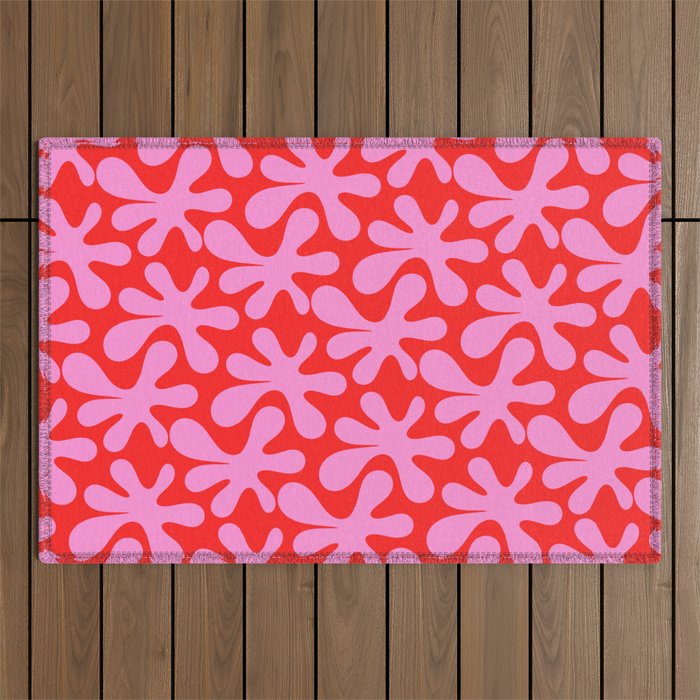 Preppy Pink and Red Amoeba Dance Bold Pop Fun Contemporary Pattern Outdoor Rug Gallery Image 1
