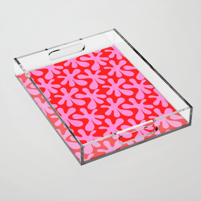 Preppy Pink and Red Amoeba Dance Bold Pop Fun Contemporary Pattern Acrylic Tray Gallery Image 1