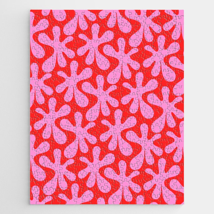 Preppy Pink and Red Amoeba Dance Bold Pop Fun Contemporary Pattern Jigsaw Puzzle Gallery Image 1
