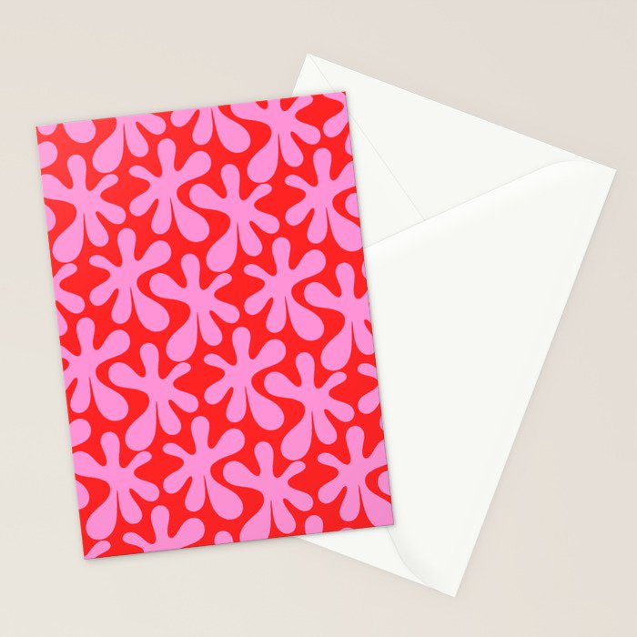 Preppy Pink and Red Amoeba Dance Bold Pop Fun Contemporary Pattern Stationery Card Gallery Image 2