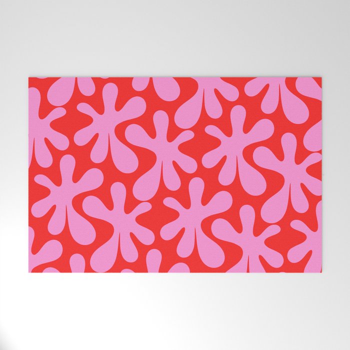 Preppy Pink and Red Amoeba Dance Bold Pop Fun Contemporary Pattern Welcome Mat Gallery Image 1
