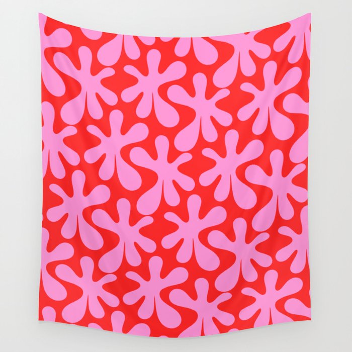 Preppy Pink and Red Amoeba Dance Bold Pop Fun Contemporary Pattern Wall Tapestry Gallery Image 4
