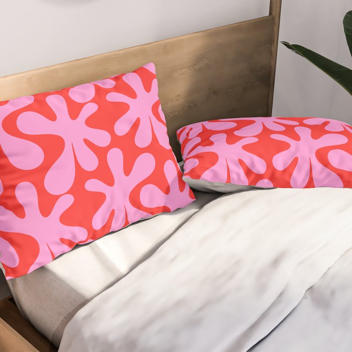 Preppy Pink and Red Amoeba Dance Bold Pop Fun Contemporary Pattern Pillow Sham Gallery Image 2