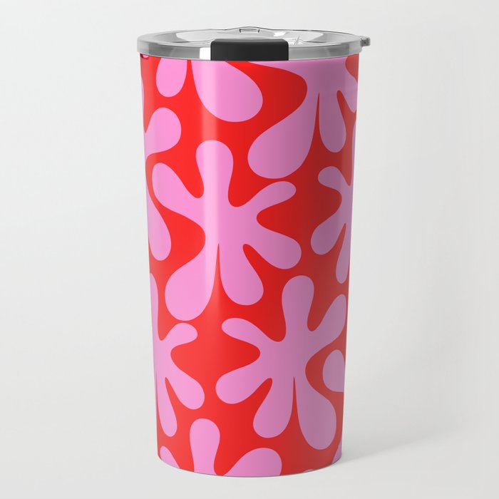 Preppy Pink and Red Amoeba Dance Bold Pop Fun Contemporary Pattern Travel Mug Gallery Image 1