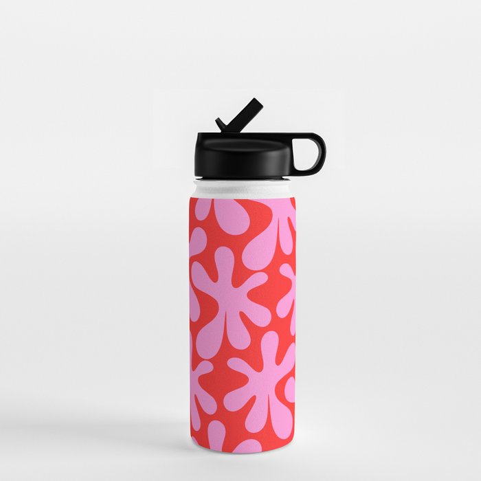 Preppy Pink and Red Amoeba Dance Bold Pop Fun Contemporary Pattern Water Bottle Gallery Image 1