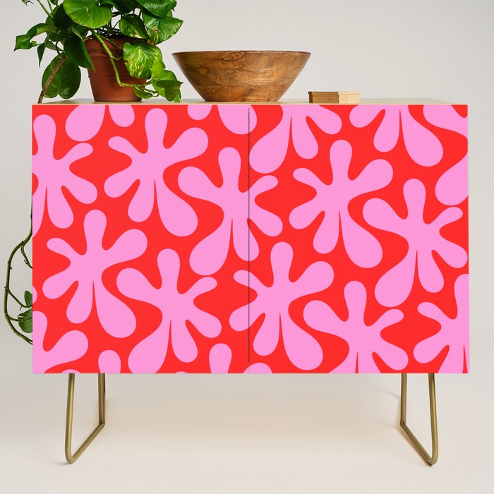 Preppy Pink and Red Amoeba Dance Bold Pop Fun Contemporary Pattern Credenza Gallery Image 1
