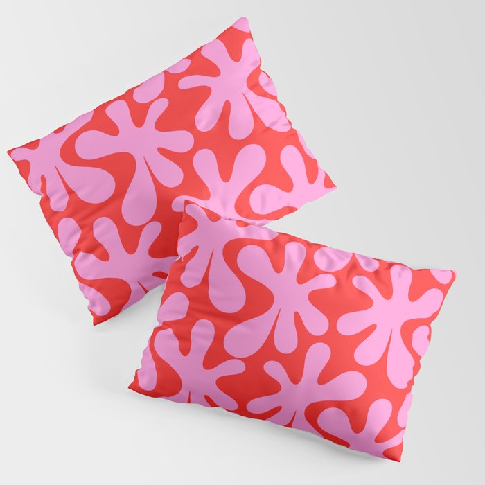 Preppy Pink and Red Amoeba Dance Bold Pop Fun Contemporary Pattern Pillow Sham Gallery Image 1