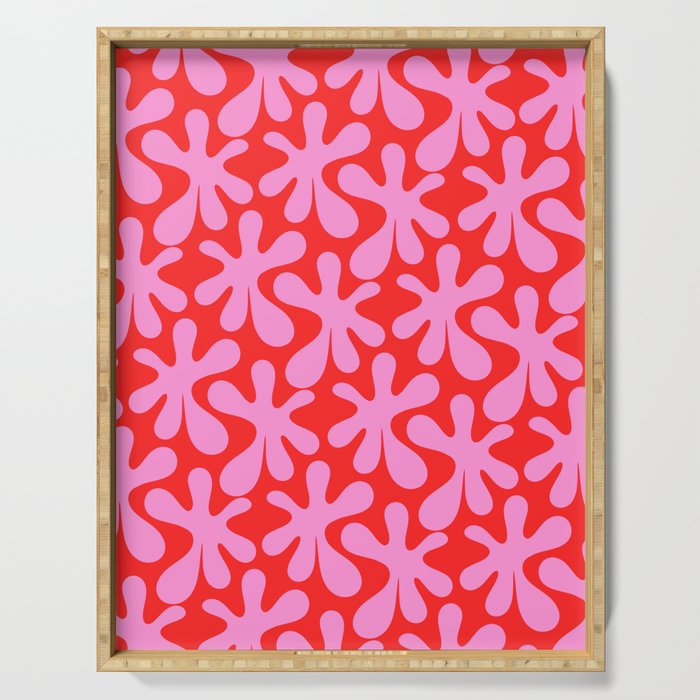 Preppy Pink and Red Amoeba Dance Bold Pop Fun Contemporary Pattern Serving Tray Gallery Image 1