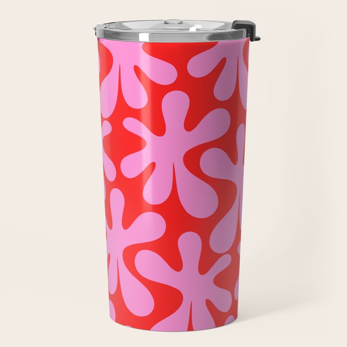 Preppy Pink and Red Amoeba Dance Bold Pop Fun Contemporary Pattern Travel Mug Gallery Image 2