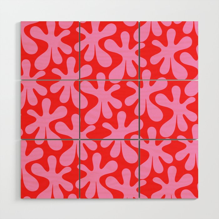Preppy Pink and Red Amoeba Dance Bold Pop Fun Contemporary Pattern Wood Wall Art Gallery Image 1