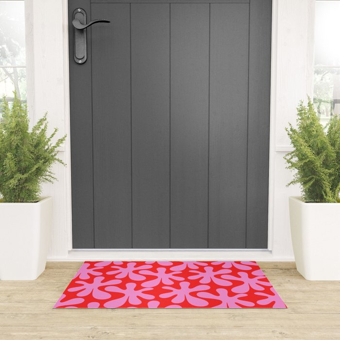 Preppy Pink and Red Amoeba Dance Bold Pop Fun Contemporary Pattern Welcome Mat Gallery Image 3