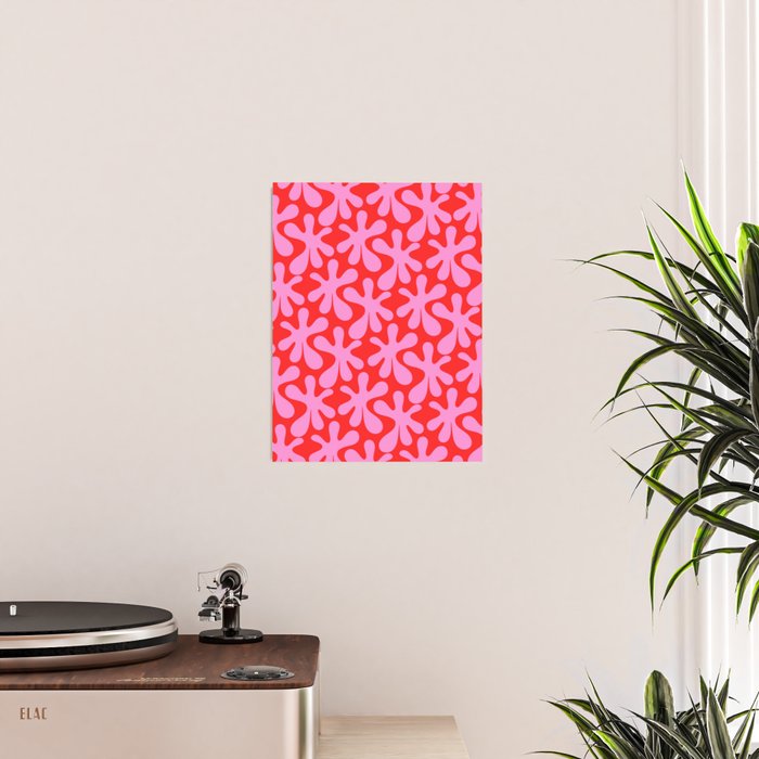 Preppy Pink and Red Amoeba Dance Bold Pop Fun Contemporary Pattern Poster Gallery Image 2
