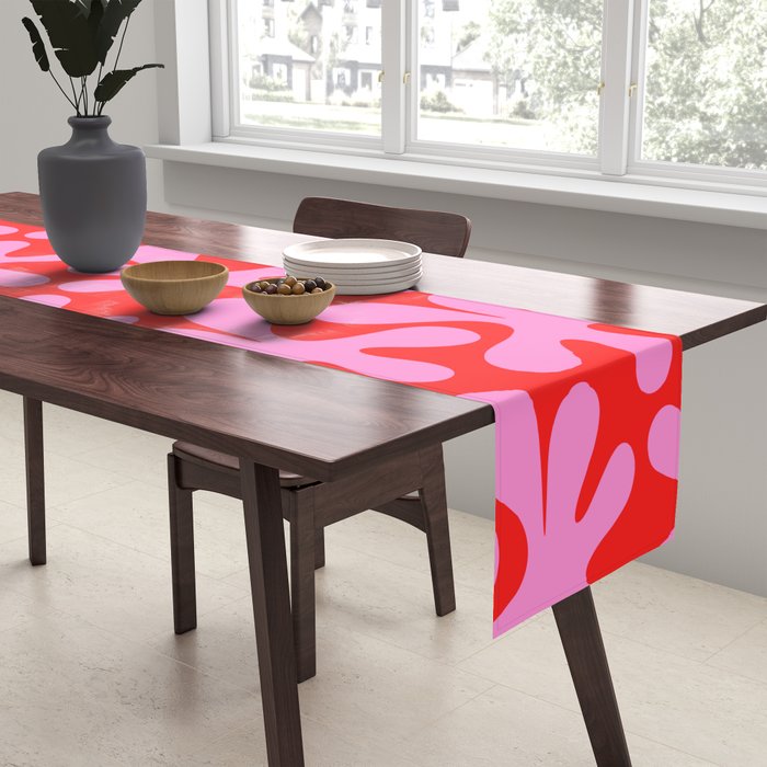 Preppy Pink and Red Amoeba Dance Bold Pop Fun Contemporary Pattern Table Runner Gallery Image 2