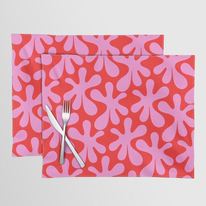 Preppy Pink and Red Amoeba Dance Bold Pop Fun Contemporary Pattern Placemat Gallery Image 1