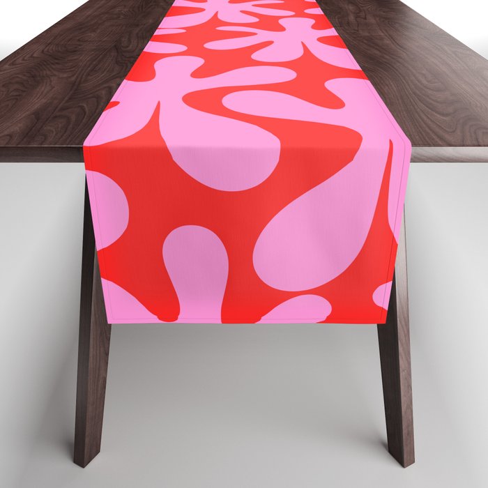 Preppy Pink and Red Amoeba Dance Bold Pop Fun Contemporary Pattern Table Runner Gallery Image 1