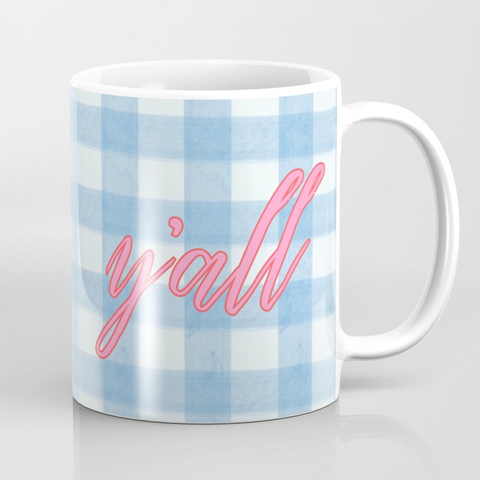 y'all blue gingham Coffee Mug Gallery Image 1