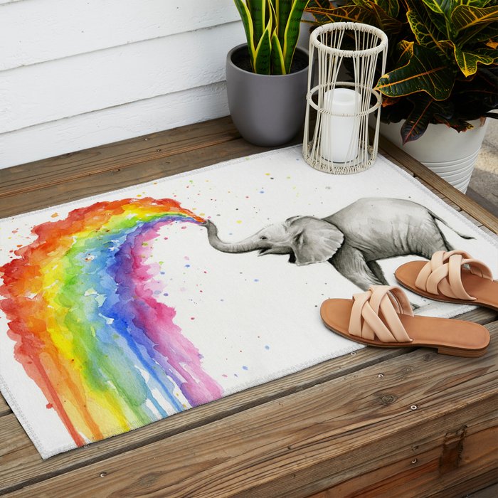 Rainbow Baby Elephant Outdoor Rug Gallery Image 2