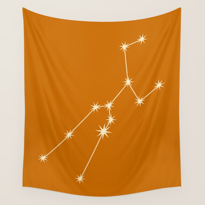 Taurus Zodiac Star Constellation Line Art Orange Wall Tapestry Gallery Image 4