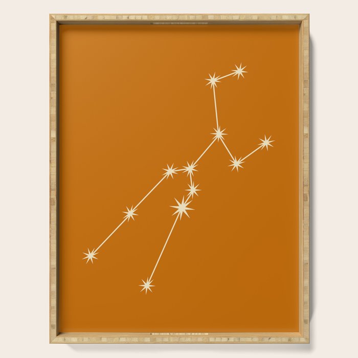 Taurus Zodiac Star Constellation Line Art Orange Serving Tray Gallery Image 1
