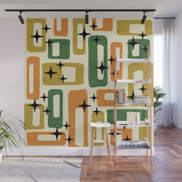 Retro Mid Century Modern Abstract Pattern 231 Autumn Wall Mural Gallery Image 1