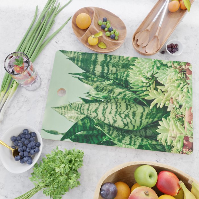 Succulents and Sansevieria houseplant botanical leaf photograph Cutting Board Gallery Image 2