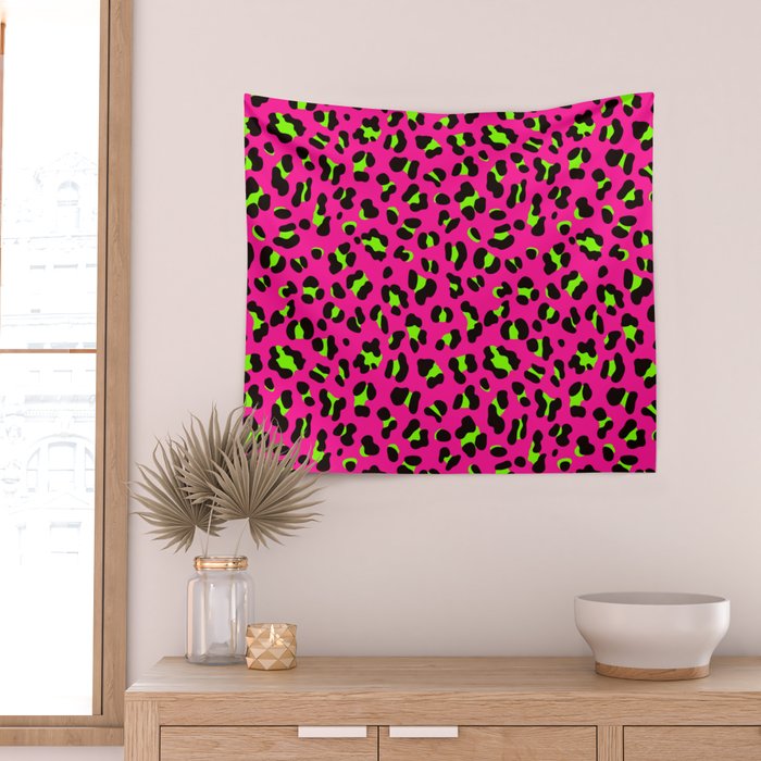 80s Neon Pink and Lime Green Leopard Wall Tapestry Gallery Image 2