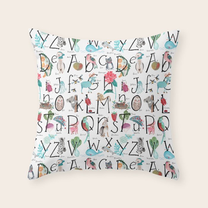 Animal kids ABC alphabet  Throw Pillow Gallery Image 6