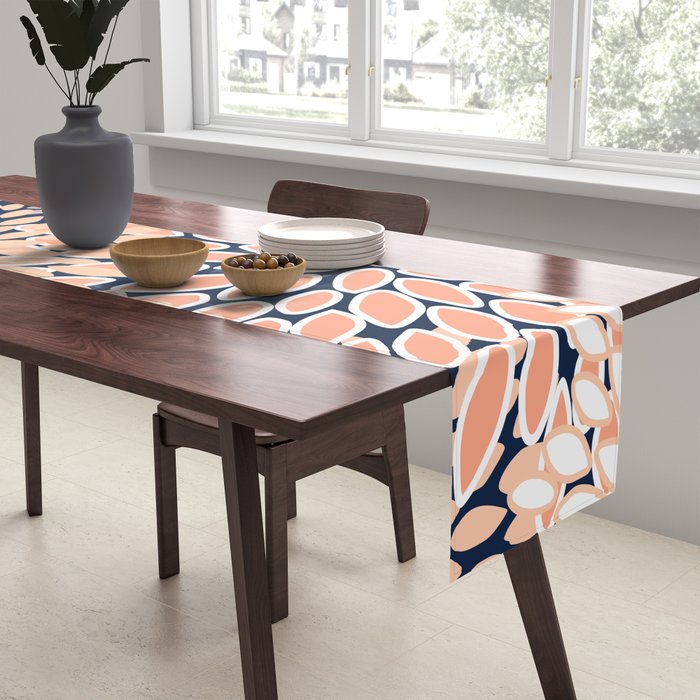Floral Prints, Navy, Coral, Peach and Gray, Abstract Art, Coloured Prints Table Runner Gallery Image 2