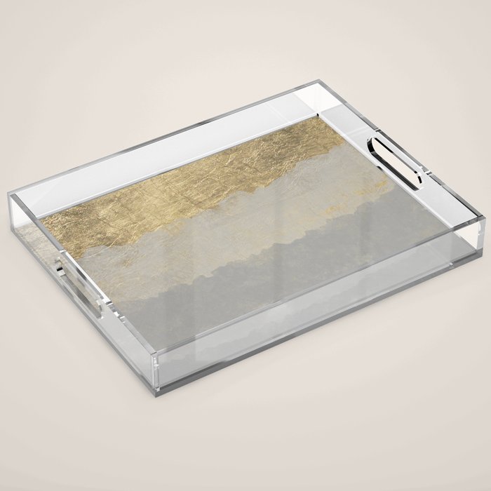 Geometrical ombre glacier gray gold watercolor Acrylic Tray Gallery Image 1