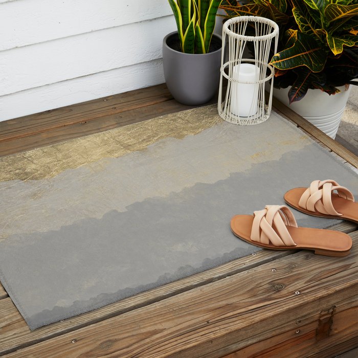 Geometrical ombre glacier gray gold watercolor Outdoor Rug Gallery Image 2