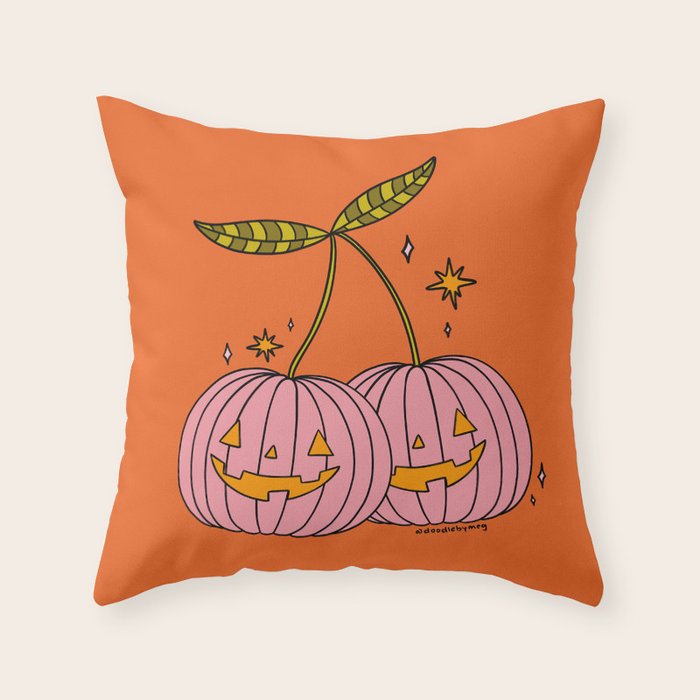Pink Pumpkin Cherries Throw Pillow Gallery Image 1