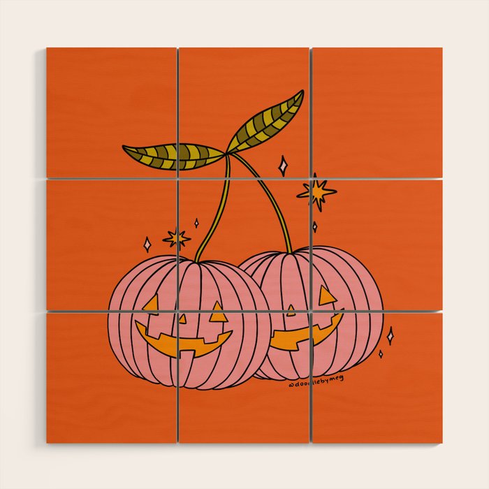 Pink Pumpkin Cherries Wood Wall Art Gallery Image 1