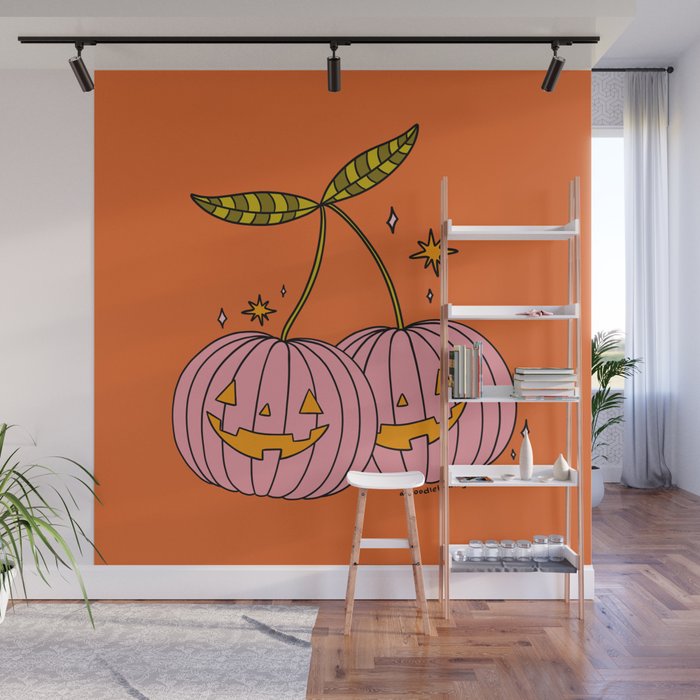 Pink Pumpkin Cherries Wall Mural Gallery Image 1