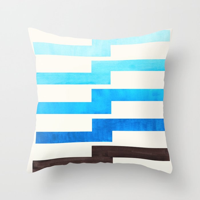 Blue Baby Blue Watercolor Minimalist Geometric Zig Zag Lightning Bolt Pattern Throw Pillow Gallery Image 6