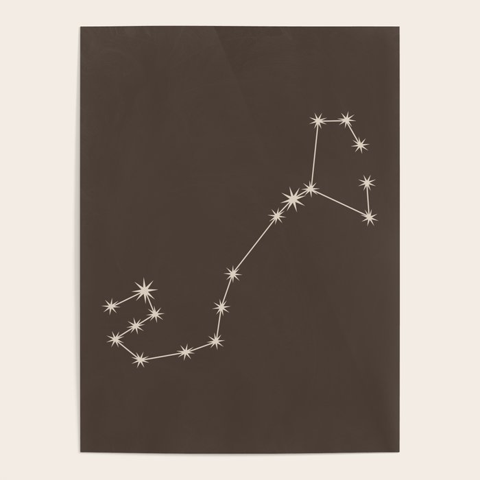 Scorpio Zodiac Star Constellation Line Art Coffee Brown Poster Gallery Image 4