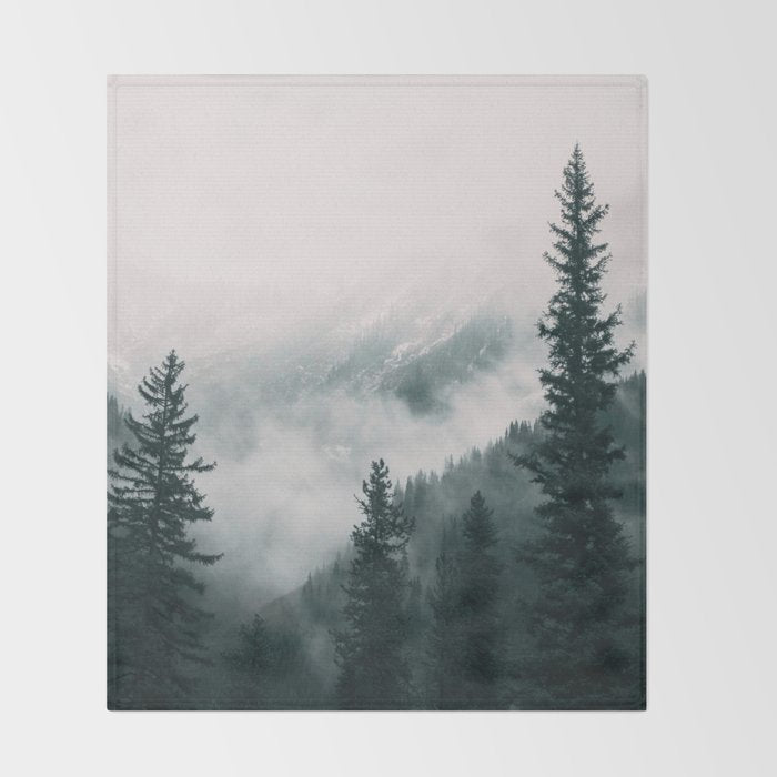Forest mist beneath the mountain peaks Throw Blanket Gallery Image 2