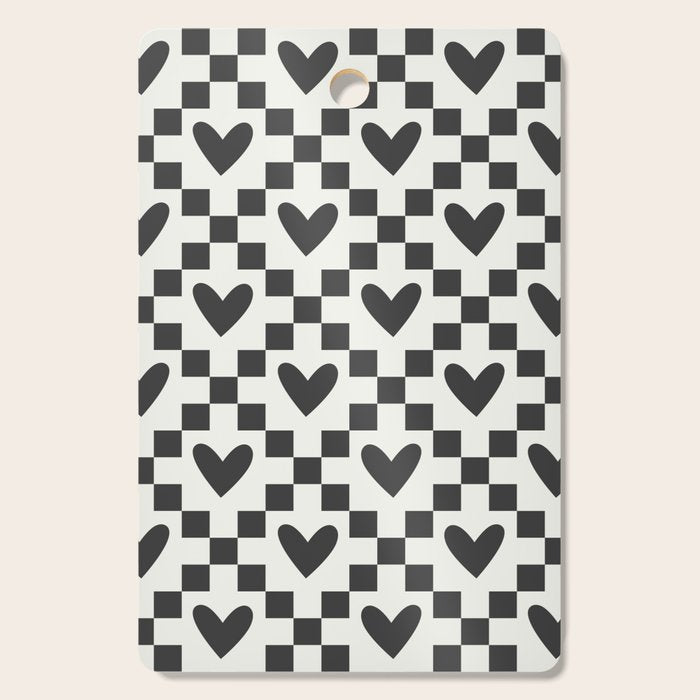 Black and white love heart checkered pattern Cutting Board Gallery Image 1