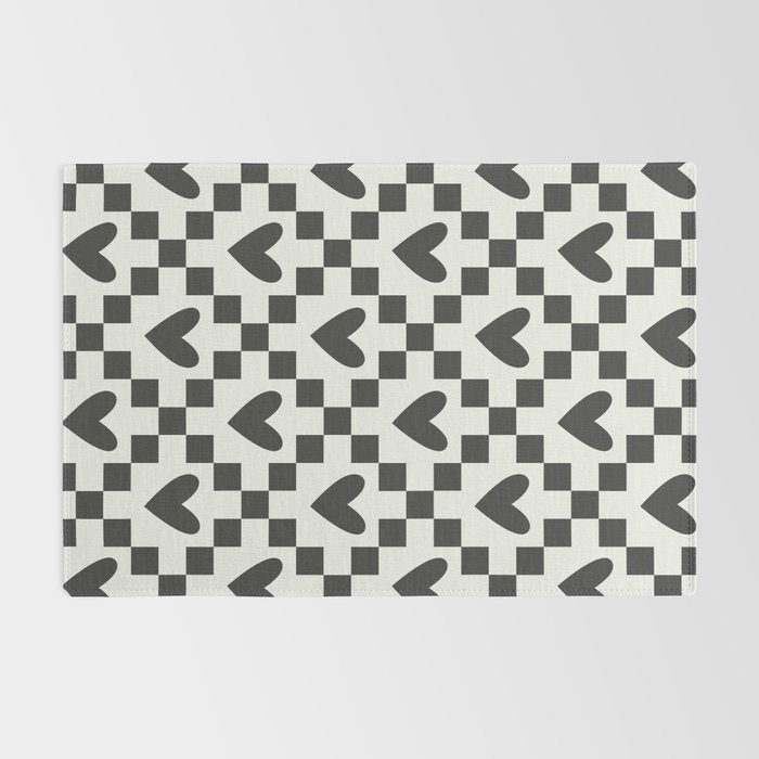 Black and white love heart checkered pattern Rug Gallery Image 2
