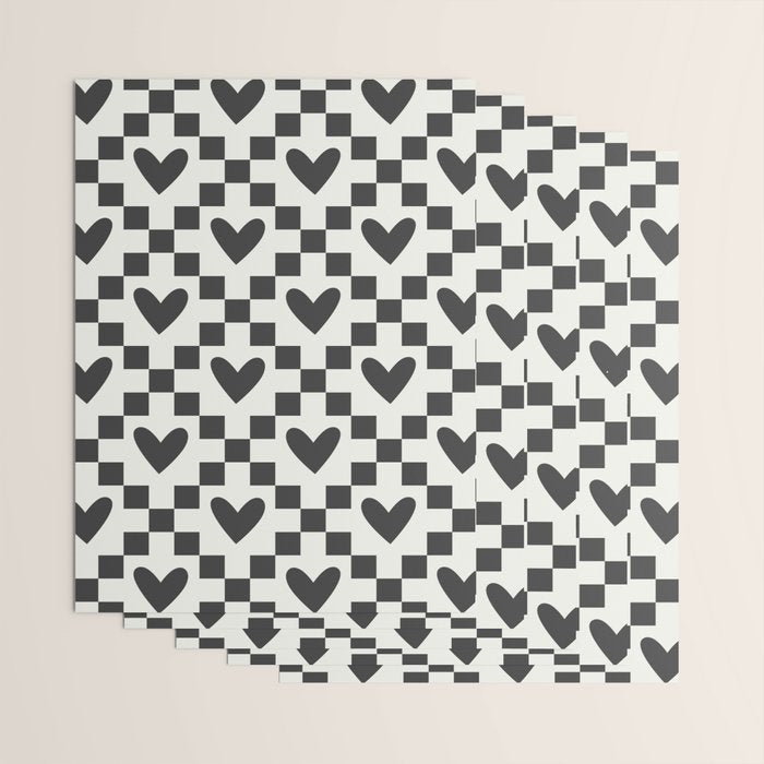 Black and white love heart checkered pattern Wrapping Paper Gallery Image 3