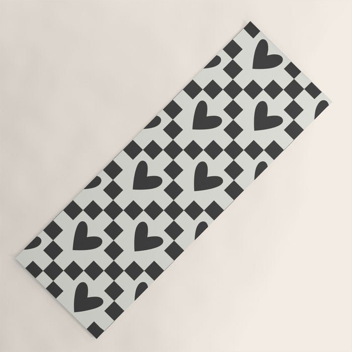 Black and white love heart checkered pattern Yoga Mat Gallery Image 1