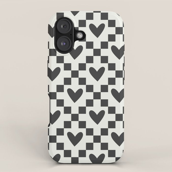 Black and white love heart checkered pattern iPhone Case Gallery Image 1