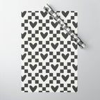 Black and white love heart checkered pattern Wrapping Paper Gallery Image 1